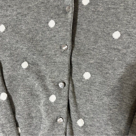 TALBOTS Womens Cardigan Gray White Polka Dot Size Large Petite - Picture 3 of 9